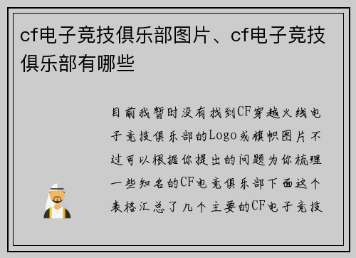cf电子竞技俱乐部图片、cf电子竞技俱乐部有哪些